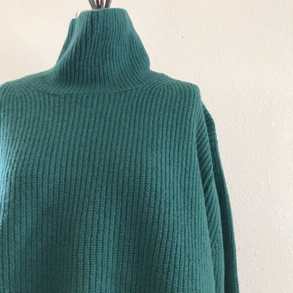 Aritzia Teal Green Chunky Knit Merino Wool Long Sleeve Pullover Sweater - M - Picture 2 of 9
